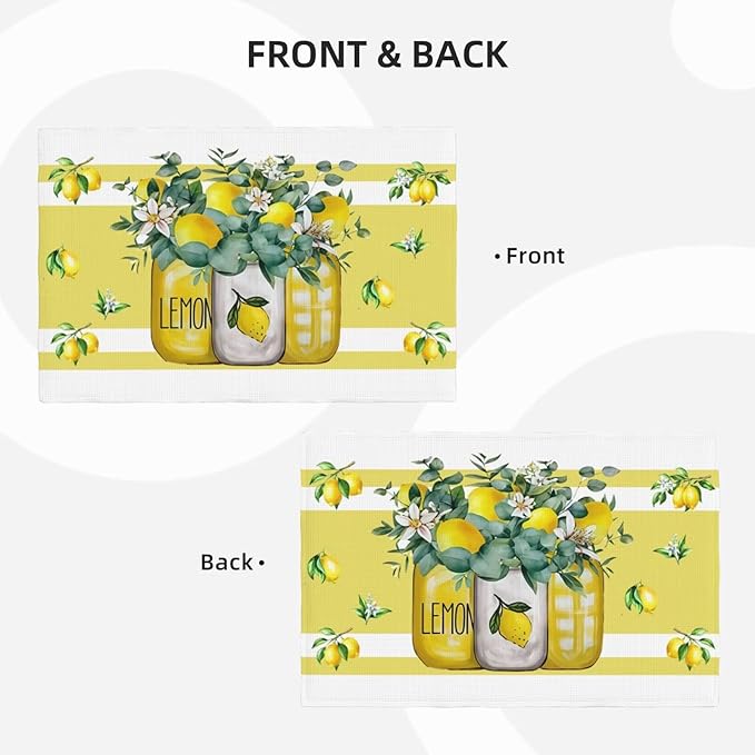 Lemon Kitchen Table Placemats Set of 4 Retro Country Floral Plant Print Placemat Indoor Outdoor Party Home Desktop Dining Room Decor 12x18 Inch