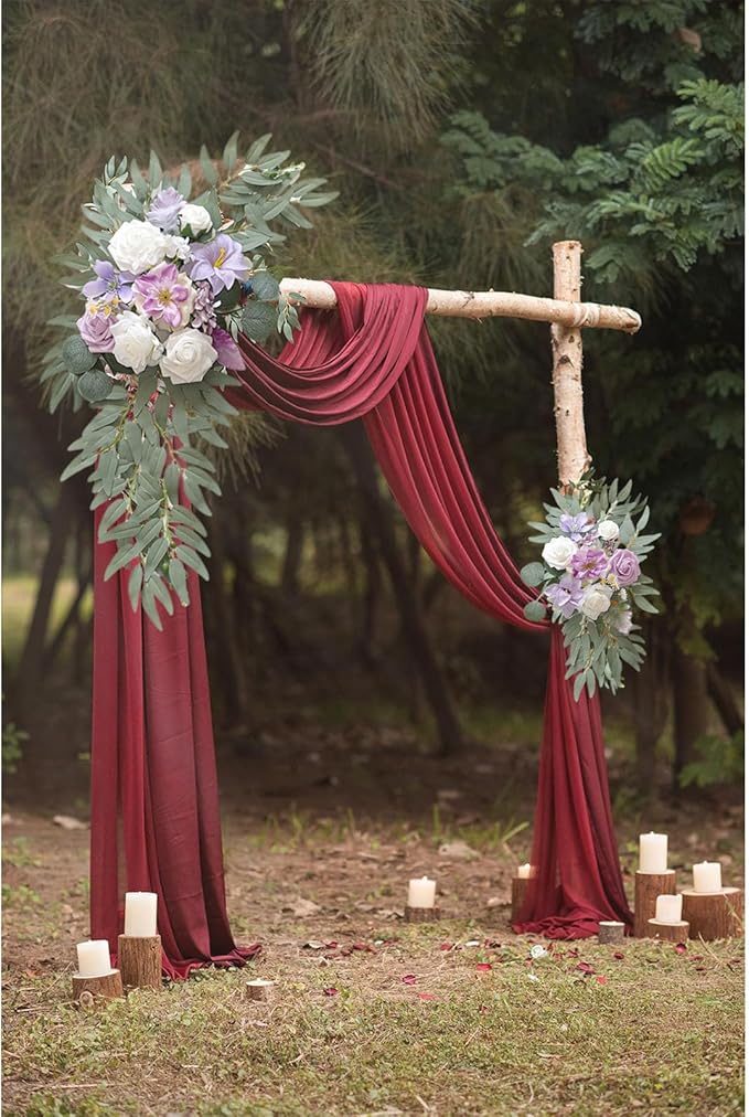 Purple Wedding Arch Flowers, Faux Flower Swag Set of 2, Purple Floral Swag for Wedding Arch Welcome Signs, Reception Ceremony Signs Decor