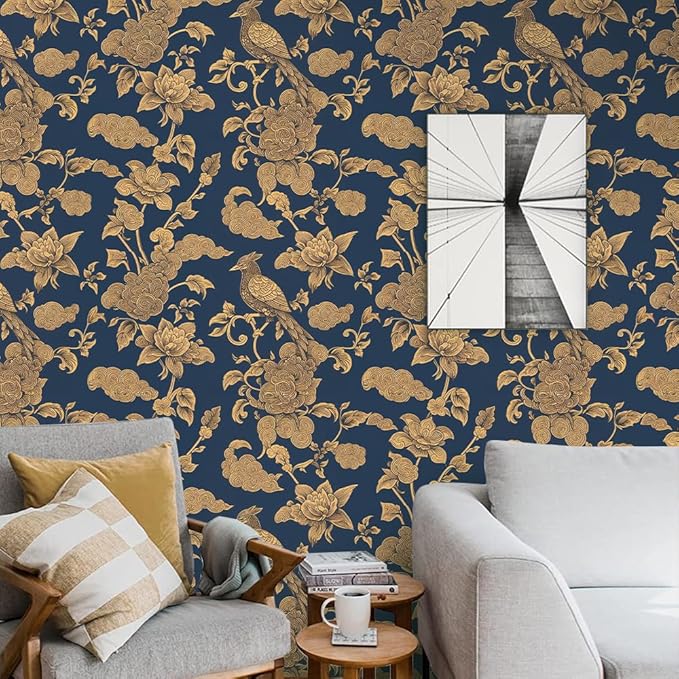 Vintage Birds and Flowers Wallpaper,17.71" x 118.1" Removable Peel and Stick Wallpaper Decorative Self-Adhesive Contact Paper for Living Room Bedroom Washroom Cabinet Wall