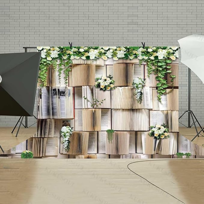 10x10ft Books Backdrop for Photography Flower Garlend Book Pages Wedding Party Backdrop Kids Birthday Party Banner Baby Shower Photoshoot Booth Props KUBDJ737