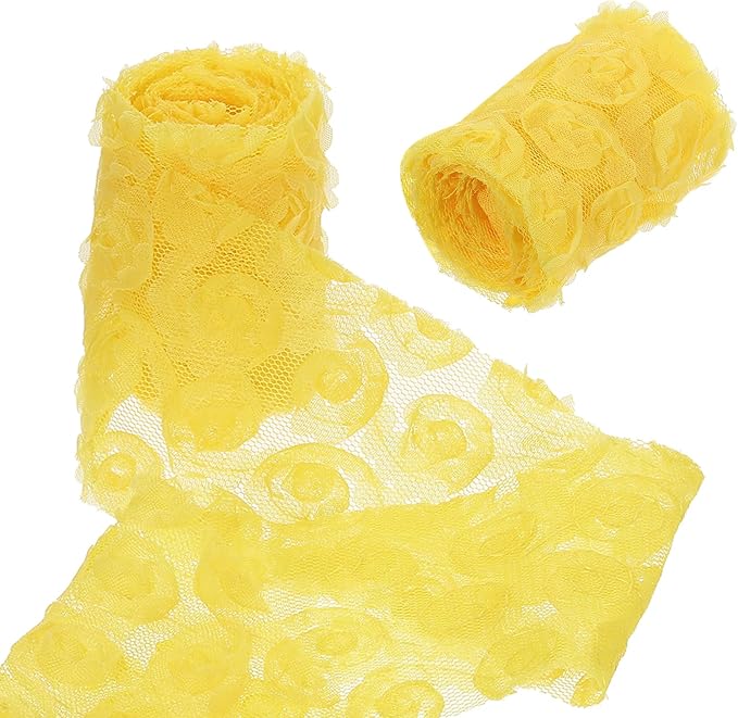 uxcell 2PCS Lace Trim Ribbon, 2.36 inch - 1 Yard 3D Rose Floral Embroidery Ribbons Edge Trimming for Sewing, Wedding Dress, DIY Crafts, Decoration Accessories, Dark Yellow