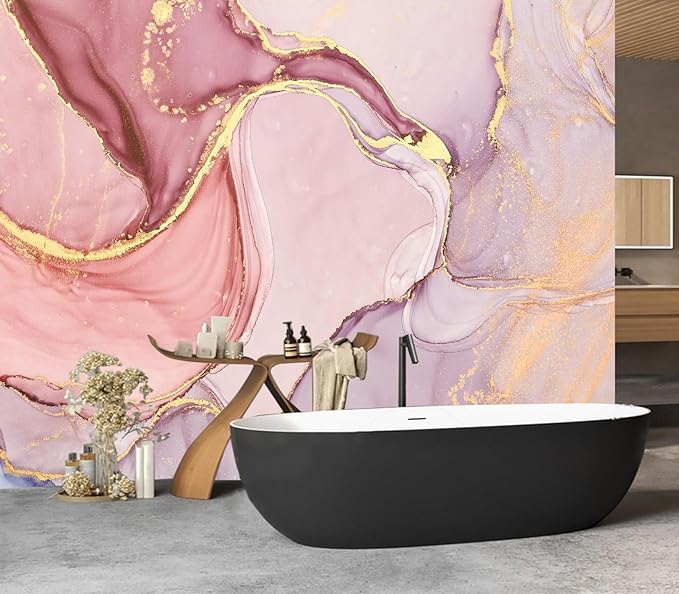 Eierme-Pink Gold Marble Swirl Abstract Background Mural Wallpaper Peel and Stick 137" x 102"