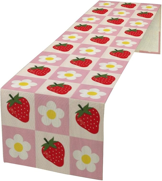 Strawberry Table Runner, Spring Summer Fruit Birthday Party Decorations Dining Room Home Kitchen Table Decor 13 x 120Inch