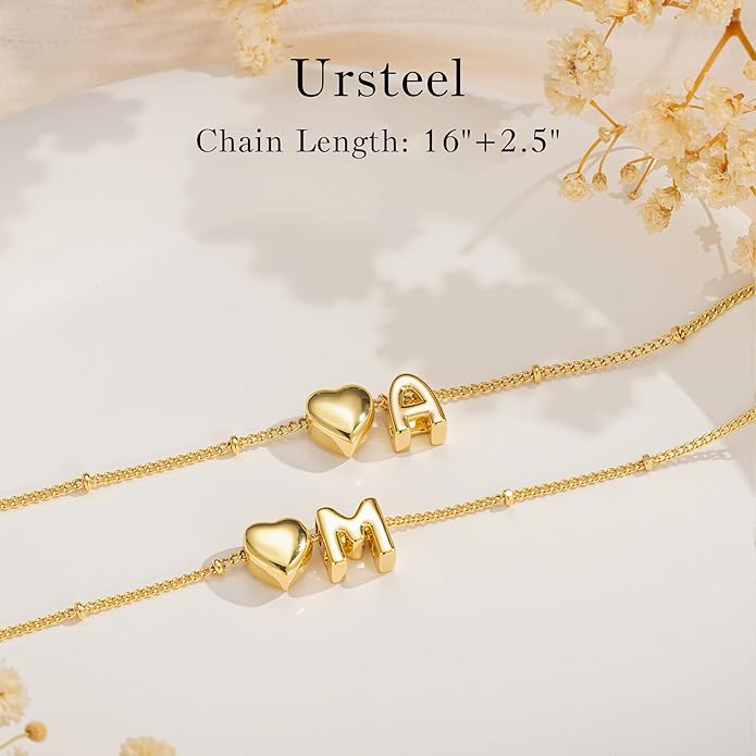 Ursteel Stocking Stuffers for Teen Girls Women - Christmas Gifts for Grandkids, 14K Gold Plated Initial Heart Necklace for Women Trendy, Dainty Letter A-Z Lockets Necklaces Personalized