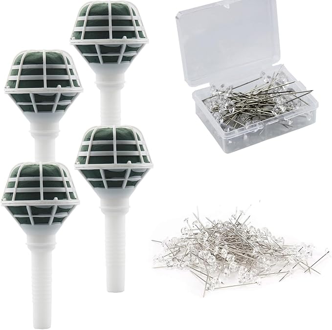 Arlai Box of 4 Bride Wedding Flower Bouquet Holder Foam Floral Handle Bouquet Holder Large for Bride Faux Flowers, Handheld Flowers Decoration with 100 Pieces Flower Bouquet Pins
