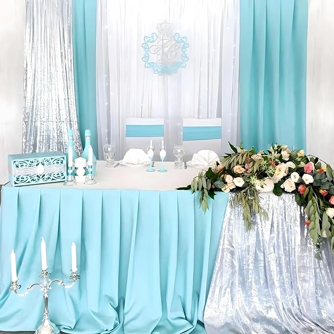 10 x 10 Feet Light Blue A Backdrop Curtain for Partie, Background Curtains for Photoshoot, Birthday, Wedding, Halloween, Thanksgiving, Christmas, New Year Party Decorations 5Ft x 10Ft, 2 Panels