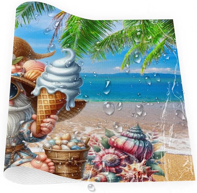 PVC Placemats Set of 1 Summer Gnomes Cute Wipeable Table Mats Washable Heat Resistant Non Slip Vinyl Dining Table Mat for Kithen Indoor Outdoor Patio Farmhouse Place Mats Decorative