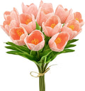 Mandy's Artificial Tulips 12 Stems Light Pink Partially Open PU Faux Flowers for Thanksgiving and Christmas Decorations Wedding Home Decor 13.5 Inch