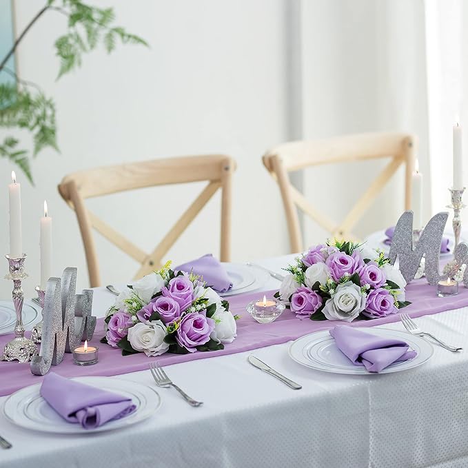 Flower Centerpieces for Wedding Tables: Wedding Table Decorations Lilac & White Flower Balls Centerpieces for Engagement Cerebration Party Center Pieces 2 Packs