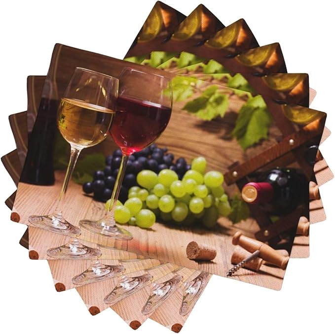 Wine Linen Placemats Set of 6 Red and White Wine Retro Country Placemat Indoor Outdoor Party Home Desktop Kitchen Dining Room Decoration 12x18 Inch