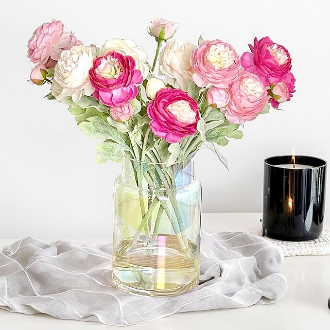 BLOFLO Iridescent Glass Vase, 9 Inch Large Glass Vase for Flowers, Modern Thick Glass Flower Vases for Centerpieces, Decorative Glass Cylinder Hydroponic Vase for Wedding, Home, Office
