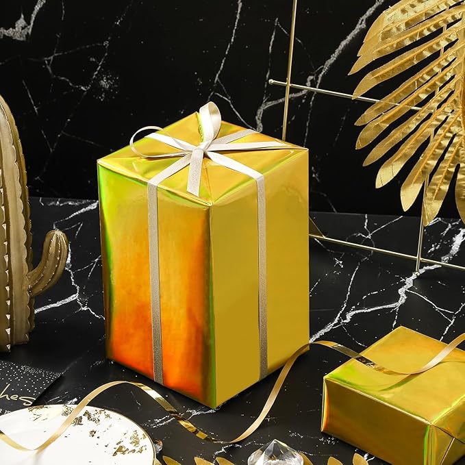 LeZakaa Gold Wrapping Paper Roll, Holographic Iridescent Wrapping Paper for Birthday, Chritsmas, Wedding, Holiday, Large Roll, 30 inches x 32.8 Feet (92.9 sq.ft.)