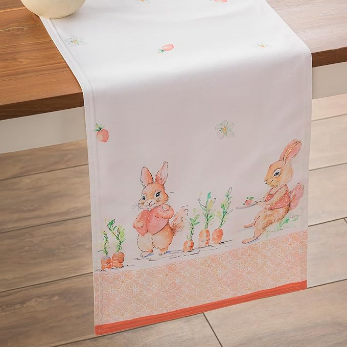 Maison d'Hermine Table runner 100% Cotton Double Layer Table Runners 72 inches long Decorative for Home Kitchen Dining Party Baby Shower Wedding Bridal Shower Spring Summer (Bunny Party, 14.50" x 72")