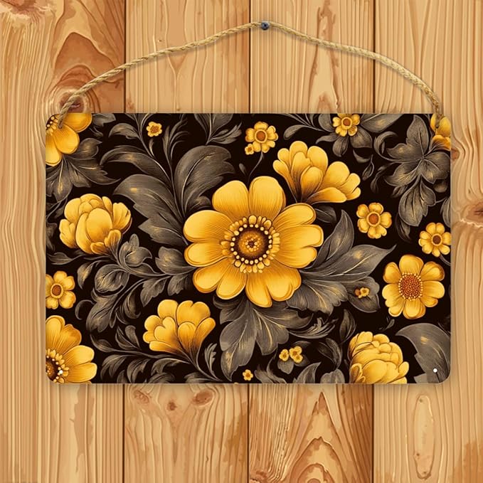 Opulent Black & Gold Floral Dining Wooden Sign 12x8 Inch - Inviting Dining Room Decors for Hosts & Floral Aficionados, Grand Accent to Enhance Gatherings with Vintage Floral Elegance