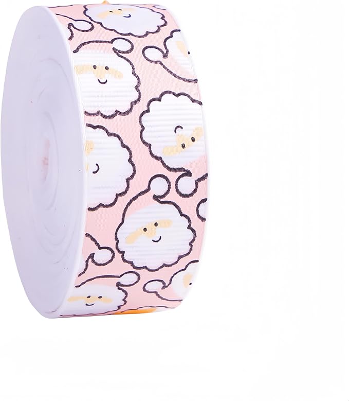 Pink Santa Ribbon 20 Yards 1Inch Wide Grosgrain Ribbons with Santa Printed Gift Ribbon for Craft Packing, Gift Wrapping, DIY Craft, Christmas Party Supplies