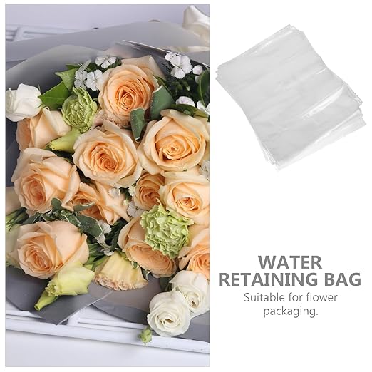 50Pcs Flower Bags, 9.8x5.9in Bouquet Water-retaining Bag, PE Bouquet Flower Water, Transparent -retaining, Rose Packaging for Arrangement