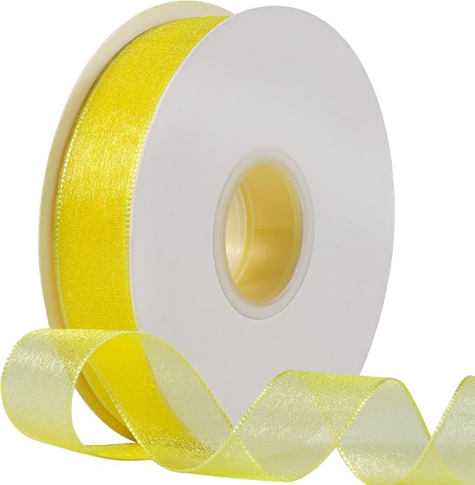 Sheer Organza Ribbon 1 Inch Chiffon Ribbons for Gift Wrapping, Flower Bouquet, 50 Yards/Roll (Yellow)