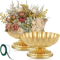 2 Pcs Metal Compote Bowl for Centerpiece Flower Holder Small Compote Vase Indoor Outdoor Flowers Fruits Plant for Christmas Wedding Home Party Decoration (Medium,Bright Gold)
