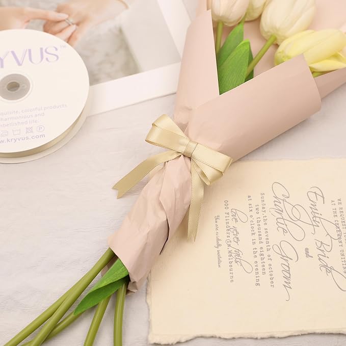 Beige Satin Ribbon, Double Faced 1/2 Inch X 50 Yards Beige Ribbon, Premium Satin Ribbon for Gift Wrapping, Crafts, Hair Bow Making, Sewing, Flower Bouquet, Wedding Party Decor