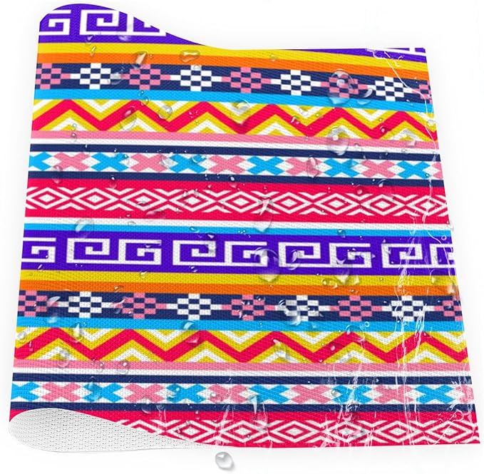 Aztec Rainbow Western Placemats Set of 6 PVC Vinyl Non Slip Table Mats Waterproof Heat Resistant Place Mats Washable Wipeable Dining Table Mat for Kitchen Party Indoor Outdoor Decorative