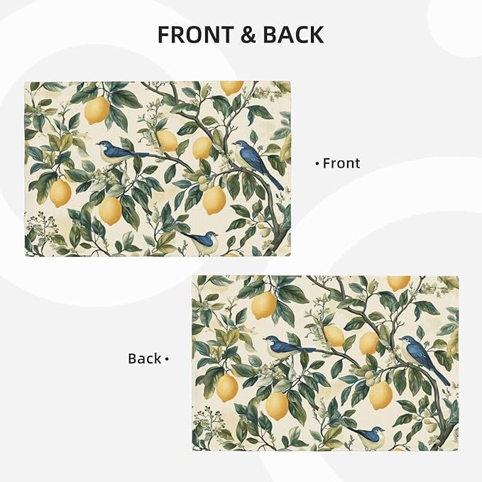 Lemon Placemats Set of 6 Washable Table Mats Summer Yellow Lemonade Stand Heat-Resistant Cotton Linen Place Mats for Dining Table Kitchen Indoor Outdoor Party Holiday Decor