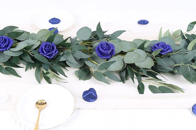 IPOPU Foam Roses, 25pcs Royal Blue Roses Glitter Flowers Artificial Rose with Stem for DIY Wedding Bridal Bouquet Home Party Decoration(Royal Blue)