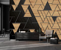 Cliouar-Geometric Illustration Dark Gray and Gold Triangles with Embossed Lines Peel and Stick 90" x 67"