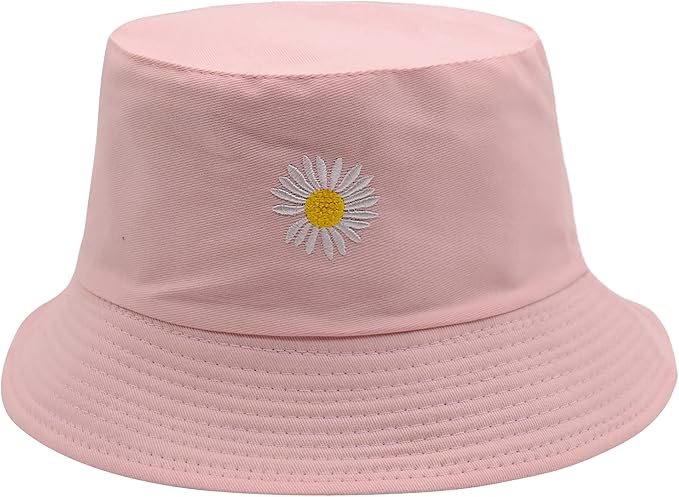 Flower Reversible Bucket Hat Cotton Summer Travel Beach Sun Hats Emboridery for Women Men