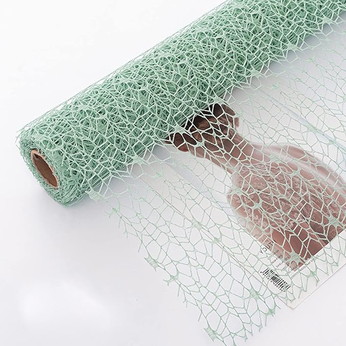 Korean Jacquard Net Mesh Openwork Floral Wrapping Paper 1 Roll Florist Supplies Flower Bouquet Wrapping Paper Floral Supplies for Fresh Flowers, 50cm x 5 Yard (Matcha Green)