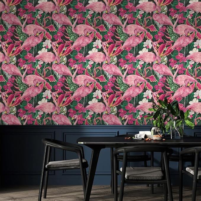 Modern Abstract Tropical Flamingo Birds Peel and Stick Wallpaper Easy Peel Off Contact Paper Stick on Adhesive Wall Paper for Bathroom Waterproof Renter Friendly