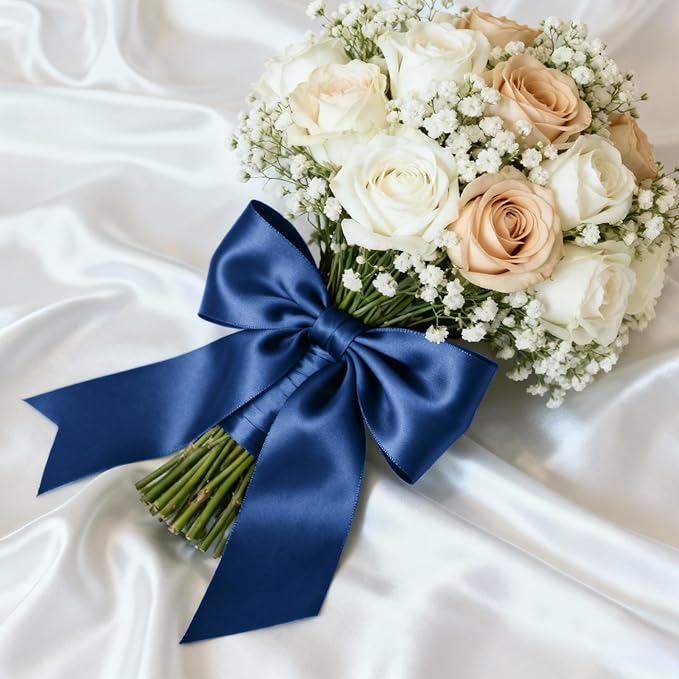 1-1/2" x 100 Yards Satin Ribbon - Wide Silk Navy Blue Ribbon with Spool - Ideal for Gift Wrapping, Floral Bouquets, Crafts, Wedding Party Decorations, Christmas and Sewing Projects