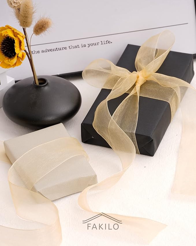 2 Roll Champagne Organza Ribbon 1.5 Inch for Wedding Gift Wrapping, Wedding Invitations, Party Decoration, Crafts