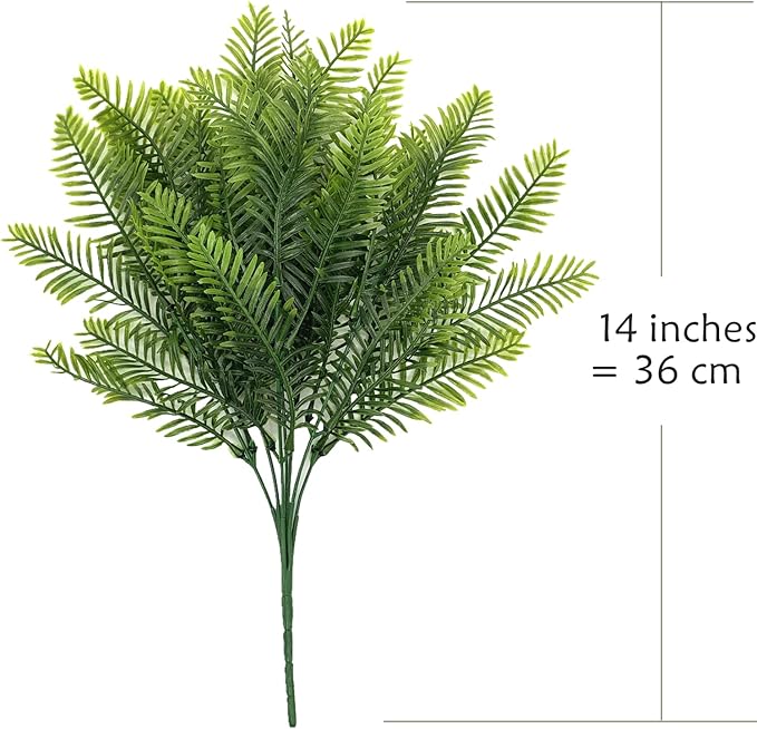 PASYOU Artificial Boston Fern Plants, Greenery Leaves Bamboo UV Resistant Fake Plastic Plant for Outdoors Indoor Hanging Planter Front Porch Garden Farmhouse Decoration 8 Pack