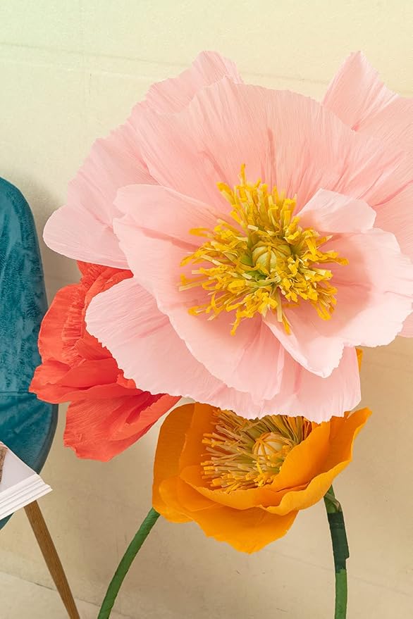 16" 3D Paper Flower Decoration for Wall, Giant Paper Flowers, Large Handcrafted Paper Flowers (Orange Red/Orange Yellow/Pink, Set of 3)