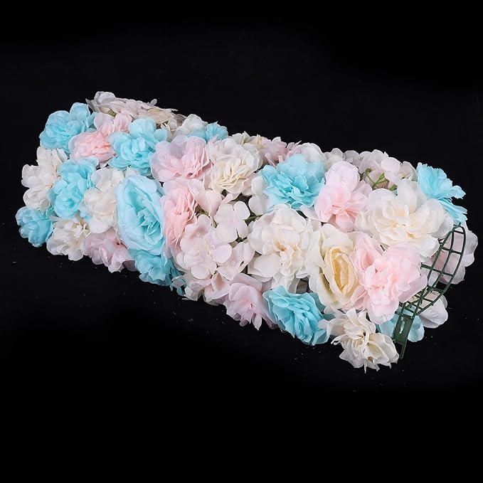 LOYALHEARTDY 12 Pack Artificial Flower Wall Panels 24" x 16" Blue & Pink Faux Hydrangea and Rose Artificial Flower Backdrop Panels for Wedding Party Event Flower Wall Decor