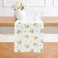 Solino Home Lily Floral Print Table Runner 60 inch - 100% Pure Linen Table Runner 14 x 60 Inch - Machine Washable - Lily of The Valley/White Print