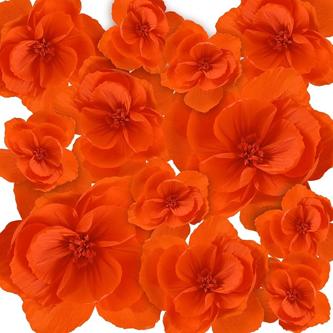 Giant Paper Flowers Artificial Large Paper Flower Decoration for Handcrafted Wall Backdrop Christmas Mexican Wedding Graduation Bridal Shower Birthday Party Supplies(Orange,12 Pcs)