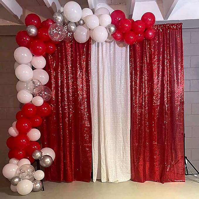 Red Sequin Curtains 4FTx8FT 2 Panles Sequin Backdrop for Parties Glitter Backdrop Photo Background for Wedding Baby Shower