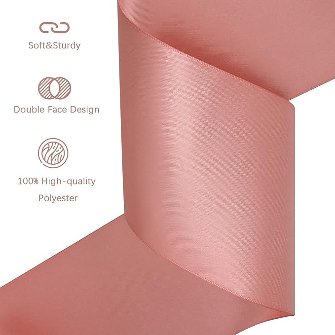 Dusty Pink Satin Ribbon 4 inch X 15 Yards Polyester Ribbon for Gift Wrapping Very Suitable for Weddings Party Hair Bow Invitation Decorations and More