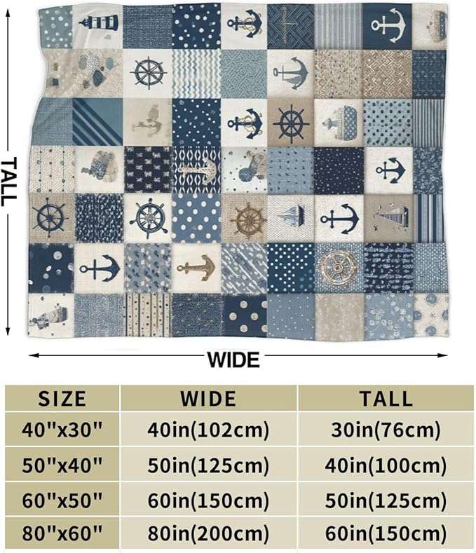 Nautical Blanket Ocean Sea Throw Blanket Sailboat Anchor Soft Cozy Fleece Fuzzy Stuffed Plush Flannel Gifts for Girls Women Boys Kids Adults 50"X60"