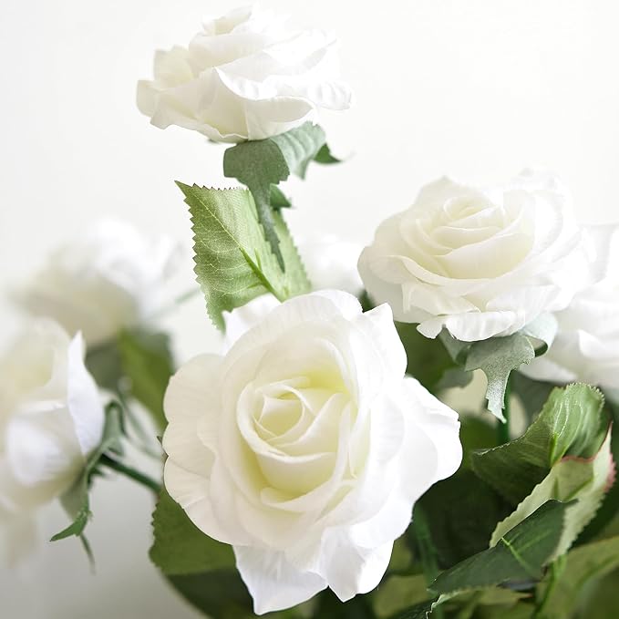 FiveSeasonStuff Real Touch White Artificial Roses – 12 Silk Rose Stems with Lifelike Blooms for Weddings, Bouquets, Centerpieces & Home Decor