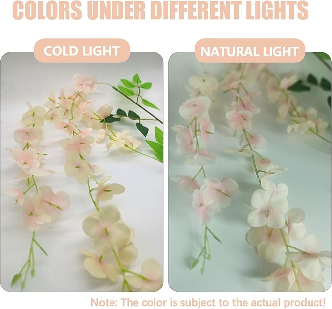 12 Pack Champagne Wisteria Hanging Flowers, 3.44 Ft Fake Hanging Flowers, Artificial Wisteria Garland Vines for Wedding Room Backdrop Outdoor Patio Garden Decoration