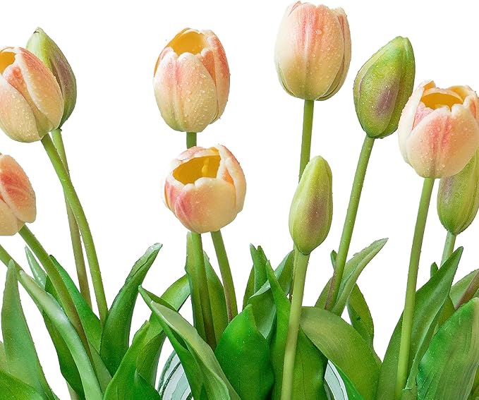 15pcs Artificial Tulips Flowers, Real Touch Latex Bouquet, Fake Tulips for Office Wedding Party Home Kitchen Garden Decoration-B Pink Champagne
