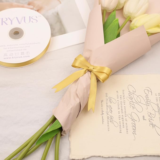 Light Gold Satin Ribbon, Double Faced 1/2 Inch X 25 Yards Light Gold Ribbon, Premium Satin Ribbon for Gift Wrapping, Crafts, Hair Bow Making, Sewing, Flower Bouquet, Wedding Party Decor