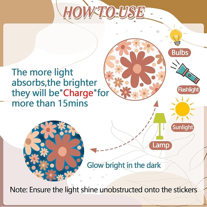 Glow in The Dark Big Daisy Wall Decals，Glowing Luminous Large Cute Daisy Wall Stickers Colorful Removable self-Adhesive Flower Boho Decals for Girls Bedroom Kids Baby Nursery Living Room Decor