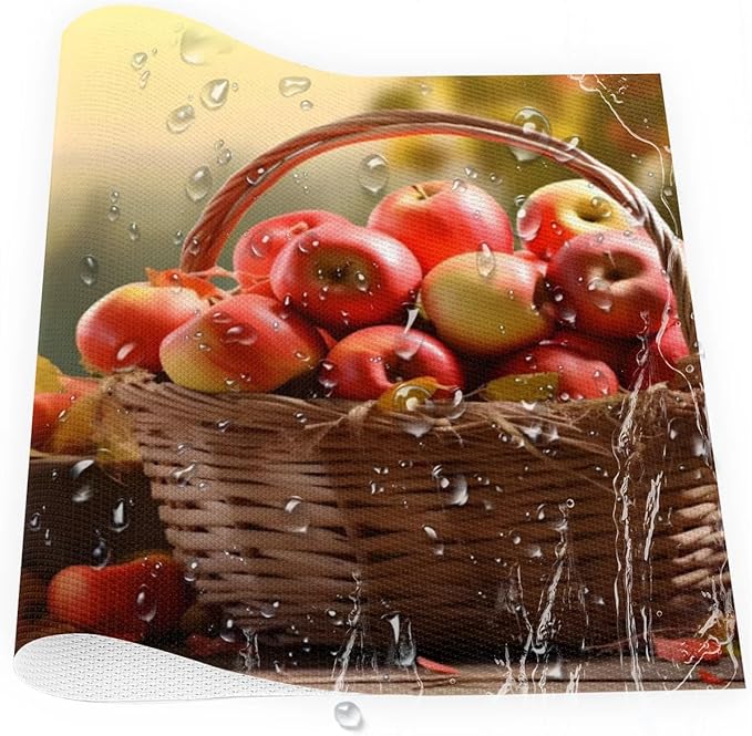 Fall Fruit Apple Placemats Set of 6 PVC Vinyl Non Slip Table Mats Waterproof Heat Resistant Place Mats Washable Wipeable Dining Table Mat for Kitchen Party Farmhouse Indoor Outdoor Decorative