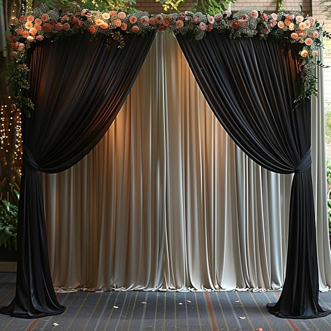 30x7ft Wrinkle Free Black Backdrop Curtain for Parties Soft Fabric Drapes Wedding Black Curtain Backdrop for Birthday Party Decorations Background for Photography 5x7ft, 6 Panels