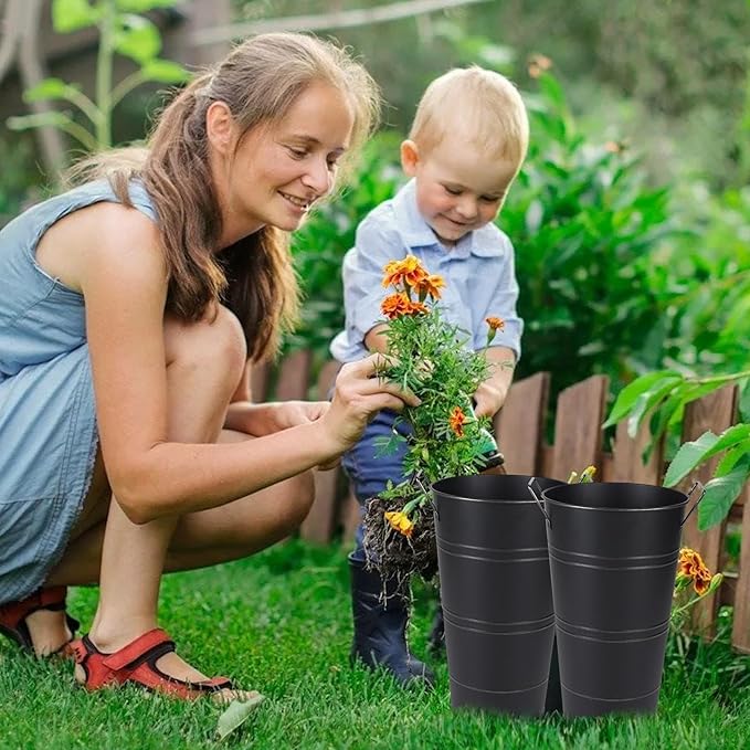 Set of 8 12.8inch Black Rustic Vase, Galvanized Buckets for Party, Metal Flower Vase, Flower Holder, Bloom Bar Supplies, Floral Buckets (Black, 12.8inch Height, 8pcs)