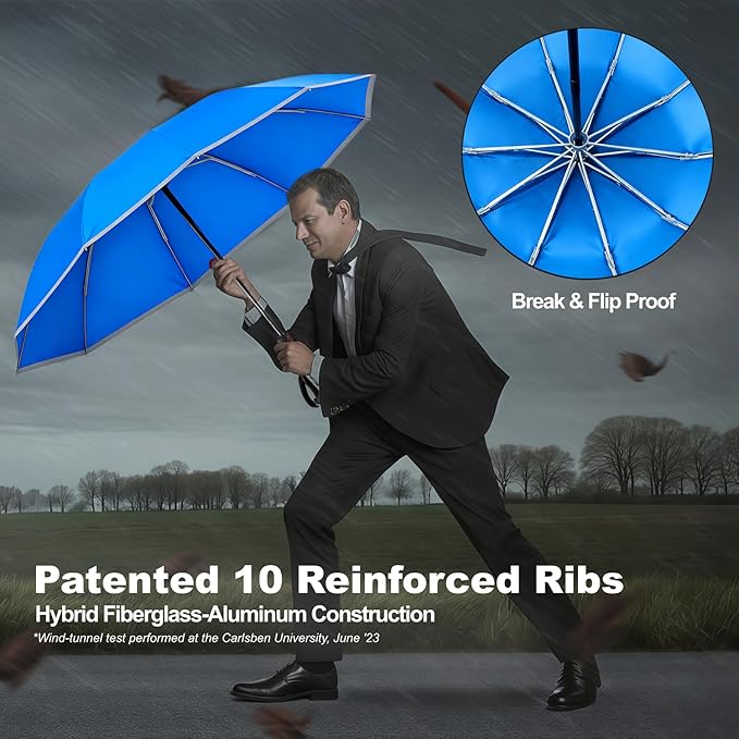 4-in-1 Inverted Travel Umbrella Compact, Automatic Large Umbrellas for Rain & Sun, Portable Windproof Umbrella for Backpack, Reverse Folding Umbrella for UV with Reflective Strips,Lightweight