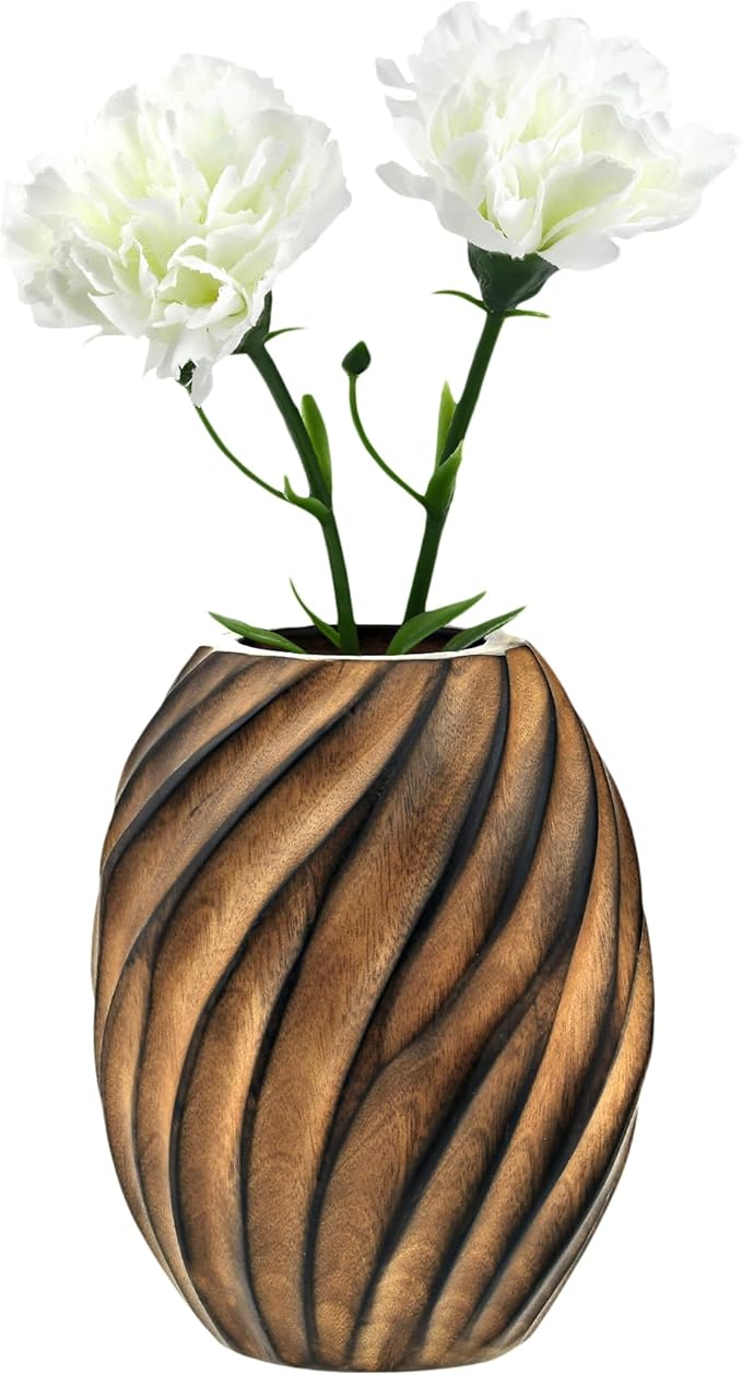 AeraVida Mesmerizing Hand-Carved Spiral Brown Mango Tree Wood Vase | Elegant Rustic Home Décor Accent | Natural Mango Wood Flower Vase